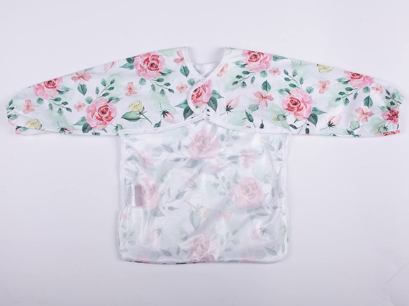 Sigzagor Baby Bib Sleeved Shirt With Pocket 1-3 years old Toddler Drawing (Pink Flowers Rose) - Image 3